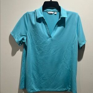 Lady Hagen Aqua/Teal V neck Short sleeve Polo